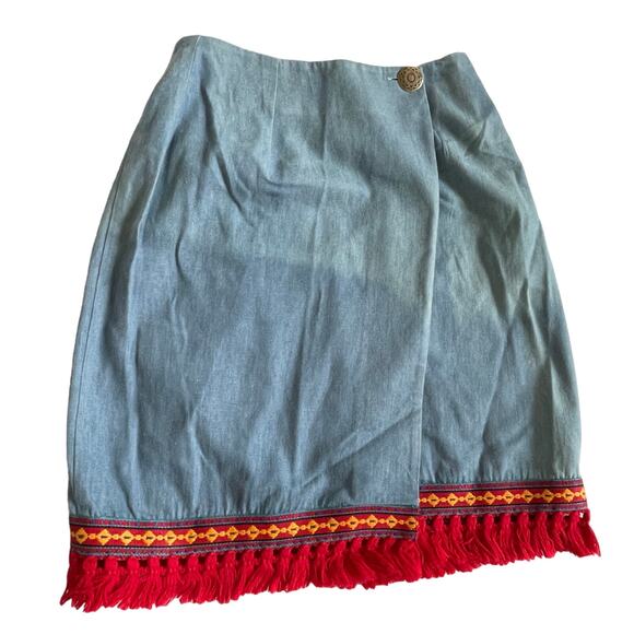 Juli Original Designs Dresses & Skirts - Vintage Rare Juli Original Designs Wrap Fringe Skirt Blue Red